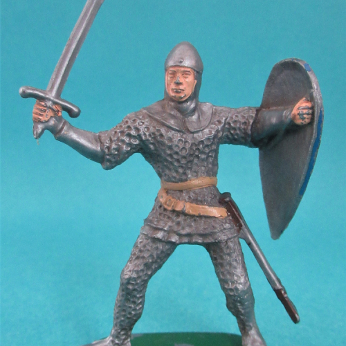 01. Chevalier normand avec épée, bouclier levé et cervelière.